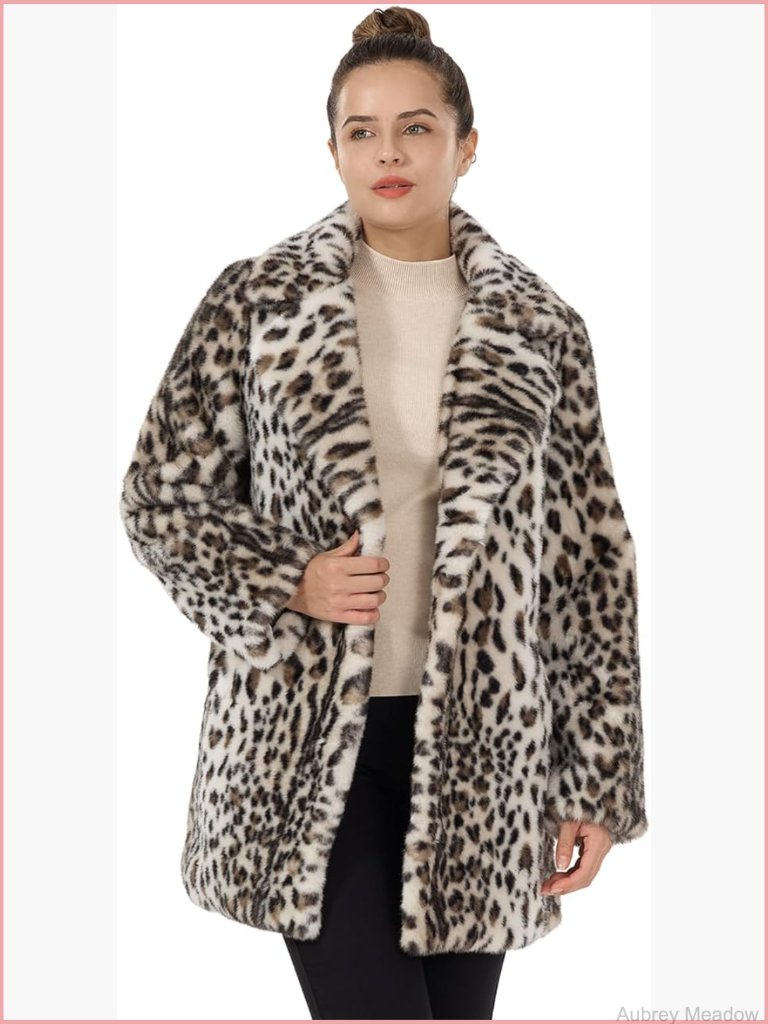 Faux Fur Leopard Print Coat With Belt And Pockets